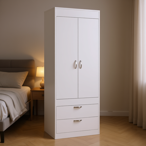 ตู้เสื้อผ้าสองประตูสไตล์โปรตุเกส70ชม. พร้อมลิ้นชัก2อันด้ามจับโลหะและโครงสร้างก้านโลหะ - Product Image 2