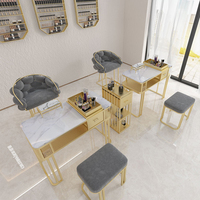 Ensemble table et chaise de manucure de luxe moderne, table de manucure en marbre, surface en verre, tables simples, doubles ou triples