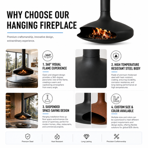 Chimenea Moderna Independiente <span class=keywords><strong>de</strong></span> Acero para <span class=keywords><strong>Leña</strong></span> con Diseño Suspendido para Sala <span class=keywords><strong>de</strong></span> Estar <span class=keywords><strong>de</strong></span> Lujo en Interiores <span class=keywords><strong>de</strong></span> Villas - Product Image 4
