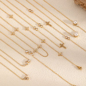 Cross Stainless Steel Necklace With Zircon Pendant For Women Party Jewelry Geometric Design Pave Setting TN3529 - Product Image 1