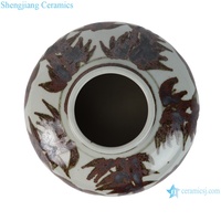 Vase à fleurs de table en céramique de petite taille à motif de bambou de style antique brun RZSX159-A et blanc
