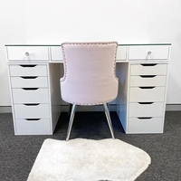 Table de maquillage moderne blanche en gros d'usine, coiffeuse à 11 tiroirs avec miroir LED, table de toilette à plateau en verre pour chambre à coucher