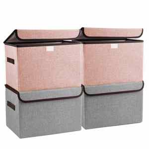 Boîte de rangement pour jouets personnalisée à prix abordable, grande, double, en non-tissé, avec logo imprimé, poignée en toile de jute et couvercle - Product Image 1