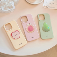 Coque de téléphone AilesTecca mignonne en silicone souple anti-chute, motif fruit poire 3D en époxy, pastel mat moucheté pour iPhone 15 16 17 E