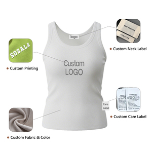 Top Corto da <span class=keywords><strong>Donna</strong></span> con Reggiseno Integrato, Canotta a Costine con Scollo Quadrato, Vestibilità Slim, Senza Maniche, Tinta Unita, Top Estivo Personalizzabile con Logo - Product Image 6