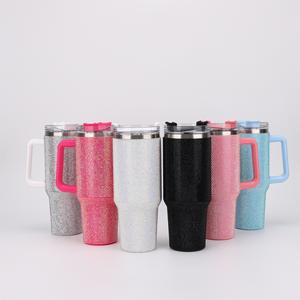 แก้วน้ำเก็บความเย็นสุญญากาศแบบมีหูจับ ขนาด 40 ออนซ์ ประดับคริสตัลเพชรระยิบระยับ ขายส่ง - Product Image 2