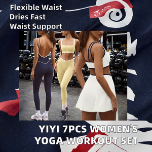 ชุดออกกำลังกาย 7 ชิ้น YIYI สำหรับผู้หญิง พร้อมเสื้อชั้นในกีฬาเสริมฟองน้ำและกางเกงเลกกิ้ง ผ้าสแปนเด็กซ์/ไนลอน แห้งเร็ว เหมาะสำหรับโยคะและฟิตเนส - Product Image 2