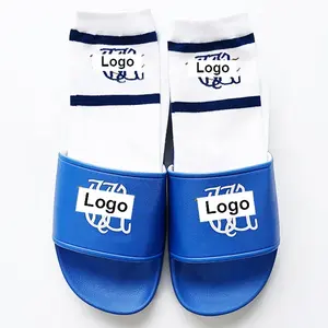 China OEM PVC Cheap Hotel Supplier Custom Logo men socks Plain Black Slides House Slippers Slides Footwear