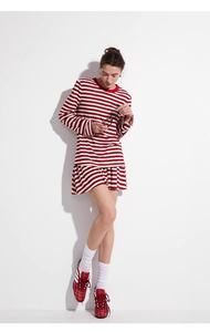 Marinero <span class=keywords><strong>mujer</strong></span> Casual <span class=keywords><strong>rayas</strong></span> Anti-Pilling Spandex/algodón camiseta pantalones cortos conjunto suelto manga larga dos piezas para verano Digital - Product Image 3