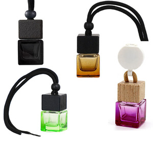 8ML Empty Refill Glass Square Shape <b>Mini</b> Hanging Rope Car Diffuser <b>Bottle</b> with Screw Cap For Car Air Freshener - Product Image 1