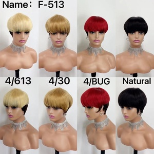 Perruque Naturel Pixie <strong>Cut</strong> <strong>Wig</strong> Human Hair Curly Bob Short Machine Made Pixie <strong>Cut</strong> <strong>Wig</strong> Bleached Knots Frontal Lace <strong>Wig</strong> With Bangs - Product Image 1