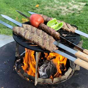 Brochettes de barbecue en acier inoxydable de qualité supérieure avec manche en bois, brochettes plates en acier inoxydable pour <span class=keywords><strong>kebab</strong></span> turc, pour grillades en plein air et camping - Product Image 6