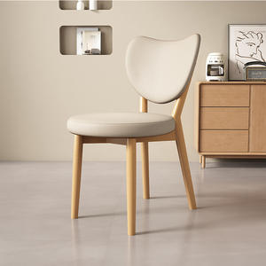 Chaise de salle à manger en bois massif de style nordique rétro, dossier rembourré en cuir, style minimaliste moderne, meubles de salle à manger - Product Image 3