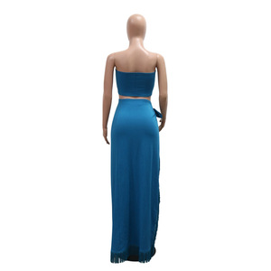 ชุดเซ็ตสองชิ้นแฟชั่นผู้หญิง ดีไซน์ใหม่ สีพื้น แต่งชายผ่าสูง พร้อมเสื้อผูกเชือก - Product Image 4