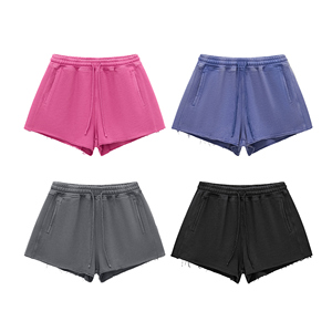 300GSM Heavyweight Hot Pants Algodón desgastado para mujer, pantalones cortos con cordón de verano - Product Image 2