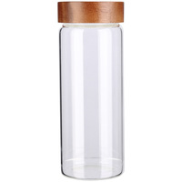 Vente en gros de récipient de stockage des aliments en verre borosilicaté à haute teneur en borosilicate cylindre de bocal transparent avec couvercle en acacia