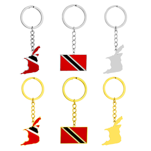 QX Waterproof Fashion Stainless Steel Trinidad Tobago Flag Carabiner Keychain 18K Gold Plated Enamel Map Pendant - Product Image 1
