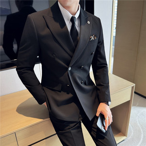 Traje de negocios de doble botonadura para hombre, conjunto de tres piezas de talla grande (chaqueta + chaleco + pantalón) para bodas, fiestas y series coreanas - Product Image 5