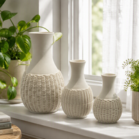 Vases à fleurs sculpturaux blancs mats de style nordique ARM LVG, centre de table, texture tricotée moderne, vase en céramique, contenants floraux