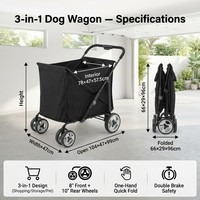 Chariot pour chien 3-en-1 pliable, poussette pour animaux de compagnie, chariot de courses et de rangement, grand espace intérieur, roues de 8 et 10 pouces, pliage rapide à une main, double frein, pour le voyage