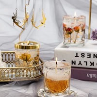 Bougie en gel de cire de fleurs séchées avec feuille d'or faite à la main, styles personnalisables, luxe