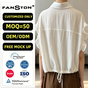 Nouvelle chemise élégante pour femme 2026 avec détail écharpe - <span class=keywords><strong>Blouse</strong></span> à manches courtes et cordon de serrage, haut court décontracté et minimaliste pour la mode - Product Image 2
