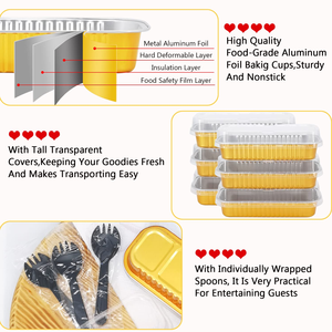 Eco-friendly Recyclable Aluminum <b>Foil</b> Food <b>Container</b> 200ml Disposable Tray with Lid for Hot Cold Food Takeaway and Meal Prep - Product Image 2