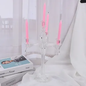 เชิงเทียนแก้วแบบทันสมัยสำหรับตกแต่งโต๊ะในงานแต่งงานเชิงเทียนแก้วแบบ4แขนเชิงเทียน