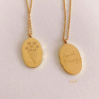 Collier de fleurs de naissance personnalisé gravé double face en acier inoxydable imperméable pour femmes de 12 mois