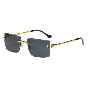Rimless <b>Square</b> Metal Fashion <b>Sunglasses</b> 2026 UV400 Gold Clear Lenses Twist Mirror Legs - Product Image 1