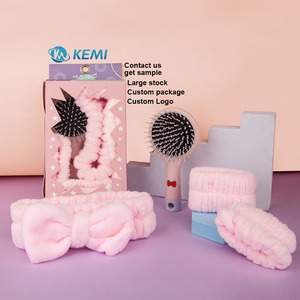 Wholesale Face Cleaning Microfiber Bowtie Headband Wristband Detangling Hair Brush <strong>With</strong> <strong>Mirror</strong> <strong>Set</strong> for Women Hair Accessories - Product Image 1