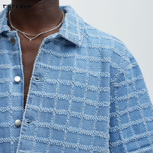 Fully Cut And Sew Frayed Checkered Men'S <b>Set</b> Heavyweight Vintage Wash Oversized Streetwear Acid Wash Shirt Shorts <b>Set</b> - Product Image 4