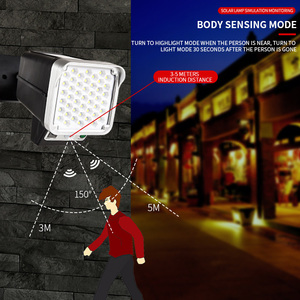 Thông minh năng lượng mặt trời Máy ảnh cảm biến ánh sáng mô phỏng chuyển động an ninh đèn điều khiển từ xa không thấm nước vườn đường phố Đèn tường - Product Image 4
