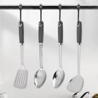 Ensemble de 10 ustensiles de cuisine en acier inoxydable avec manche en plastique, spatule, cuillère, fourchette à pâtes, presse-purée pour la cuisson
