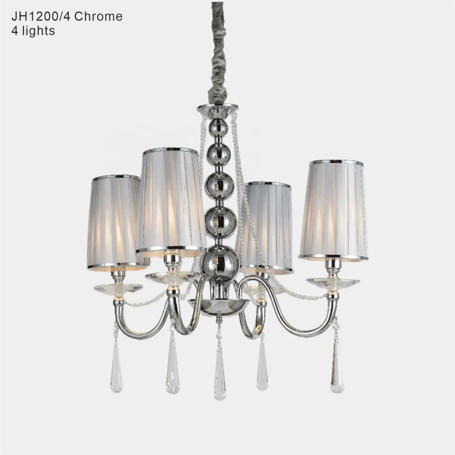 Chrome iluminação interior estilo moderno cristal candelabro luz decorativa fábrica a preço acessível tecido sombra 4 luzes