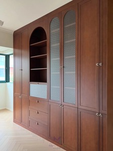 Librero Empotrado de Madera Sólida de Lujo, Estantes Arqueados, Puertas de Vidrio Texturizado, Ecológico, Ahorra Espacio, Moderno, Clásico, para Escuela o Biblioteca - Product Image 2