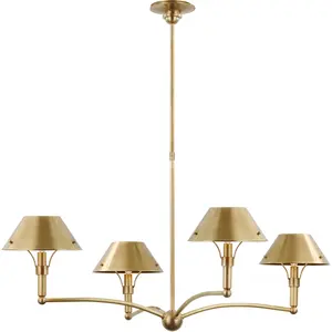 Lustre tipo nórdico de bronze liso, luminária com quatro braços de metal, sombra, lustre de teto