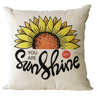 Housse de coussin carrée de luxe, imprimé tournesol et lettres, style nordique, pour canapé, coussin décoratif pour la maison