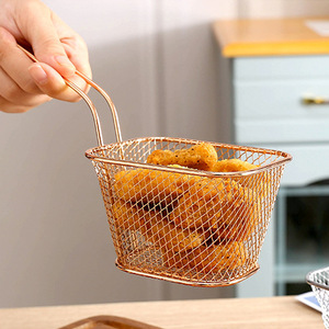 Square Mini Frying <b>Basket</b> Wire Mesh Rose Gold Durable For Restaurant Fried Chicken Snacks - Product Image 2