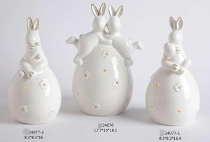 تمثال من السيراميك بتصميم بيضة الأرنب والرهان لعيد الفصح ديكور للمنزل مزود بإضاءة ليد - Product Image 2