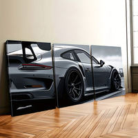 HAOWAI OEMODM 3 pièces d'impressions sur toile, voiture de sport noir et blanc, décoration murale moderne, convient à la décoration du salon