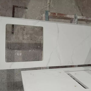 Comptoirs <span class=keywords><strong>de</strong></span> cuisine en pierre <span class=keywords><strong>de</strong></span> quartz blanc Calacutta artificielle île salle <span class=keywords><strong>de</strong></span> bain vanité dessus dosseret plaque carreaux - Product Image 2
