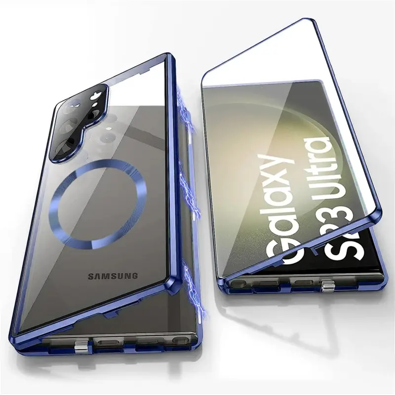 Schermo HD in vetro temperato copertura di protezione completa per Samsung S22 Ultra S23 Fe S24 Plus telaio in lega di alluminio Anti caduta custodia del telefono
