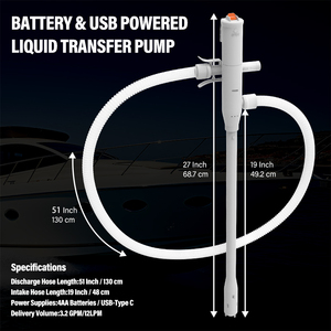 ปั๊มถ่ายของเหลวไฟฟ้าแบบพกพา ใช้พลังงานสองระบบ 3V/5V USB  วัสดุพลาสติก  ใช้แบตเตอรี่  3.2 GPM  แบบไซฟอน - Product Image 2
