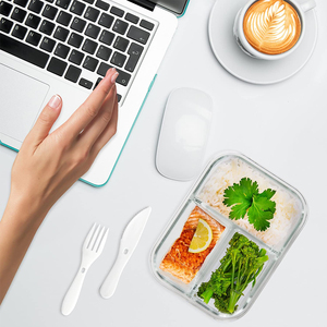Hình chữ nhật Stackable 3 ngăn lưu trữ thực phẩm Prep <span class=keywords><strong>container</strong></span> Kính Bento <span class=keywords><strong>Box</strong></span> với nắp đậy - Product Image 5