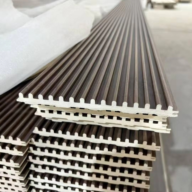 Wood Grain Texture PVC Fluted Wall Paneling Film Laminated WPC Indoor Panel Wpc Wall Cladding Board Louvre Great Wall Panel