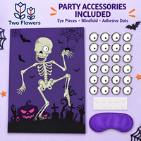 70X50Cm Permainan Pesta Kerangka Mata Pin Halloween 24 Stiker Bola Mata Penutup Mata Remaja Keluarga Karnaval Kertas Tahan Air Dapat Digunakan Kembali