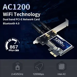 بطاقة شبكة لاسلكية 1200 ميجا بايت/ثانية PCI-E لوحة سطح المكتب 802.11AC ثنائي النطاق 2.4G 5G PCIe WIFI محول BT للكمبيوتر