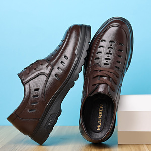 Zapatos de Hombre Mulinsen, de Cuero Genuino, con Diseño Calado, Tacón Bajo, con Cordones, Casuales, para Trabajo, Color Marrón Sólido - Product Image 1