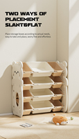 Meuble de rangement moderne en plastique pour enfants avec motif ours et étagère scolaire verte, organisateur multi-niveaux pour animaux en peluche et articles quotidiens